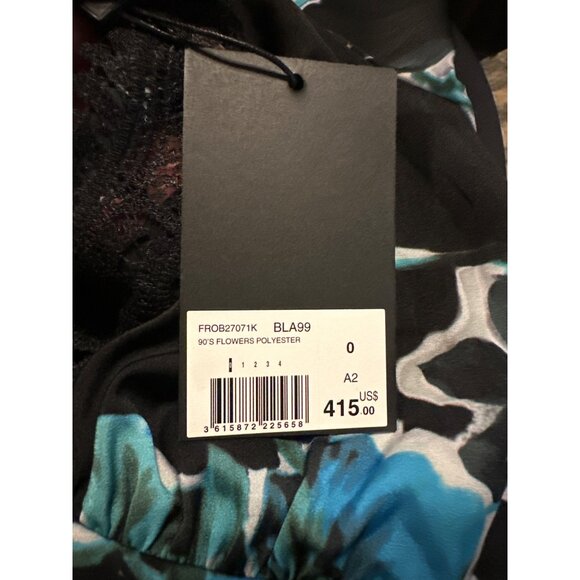 The Kooples Black & Blue Floral Print V-Neck Lace Trim Buttoned Mini Dress - Picture 6 of 10